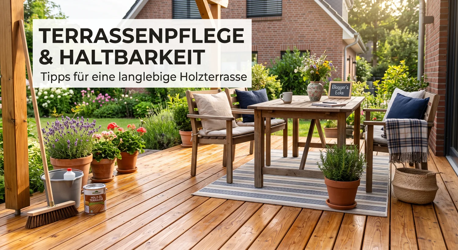 Eine gepflegte Holzterrasse aus Sibirischer Lärche im Garten